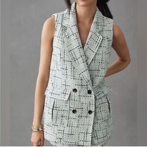 Maeve Anthropologie Tweed Long Blazer Vest Jacket size 6